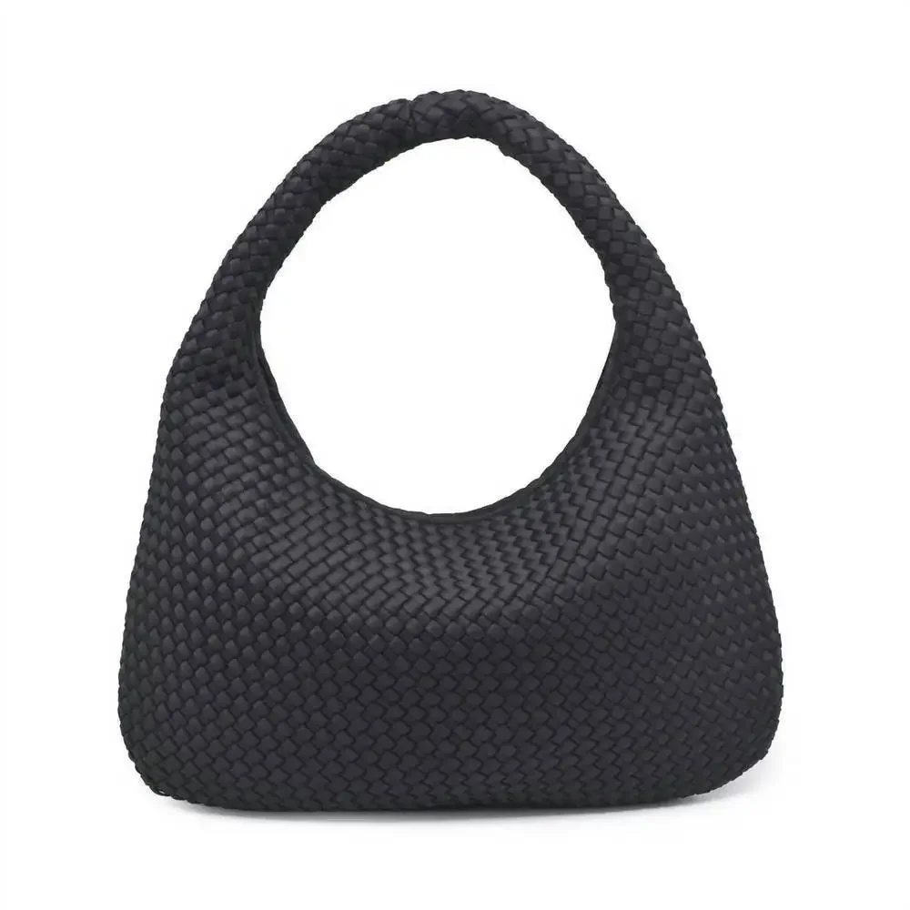 Woven Hobo Shoulder Bag in Black